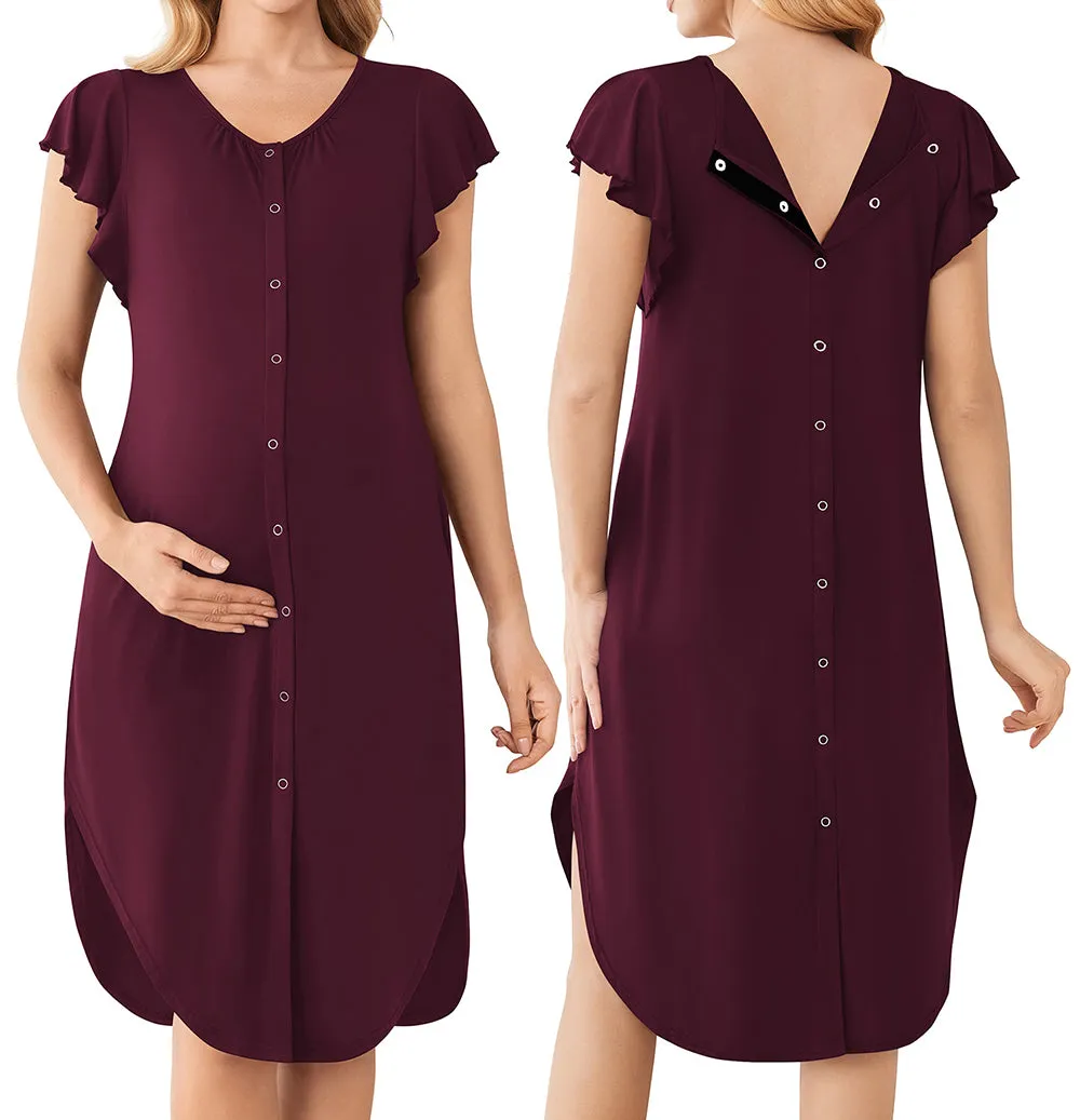 Ekouaer Labor and Delivery Gown 3 in 1 Nursing/Hospital/Breastfeeding/Maternity Flying Short Sleeve Nightgown sold by Ekouaer