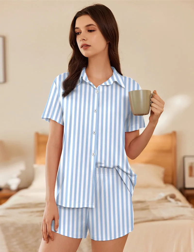 Short Sleeve Button Down Pajamas Sets Soft Lounge Sets sold by Ekouaer