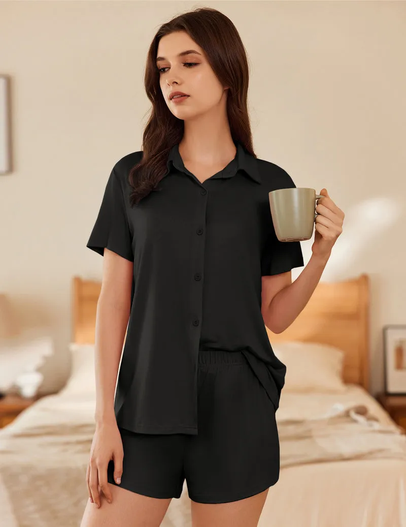 Short Sleeve Button Down Pajamas Sets Soft Lounge Sets sold by Ekouaer product image thumbnail 4