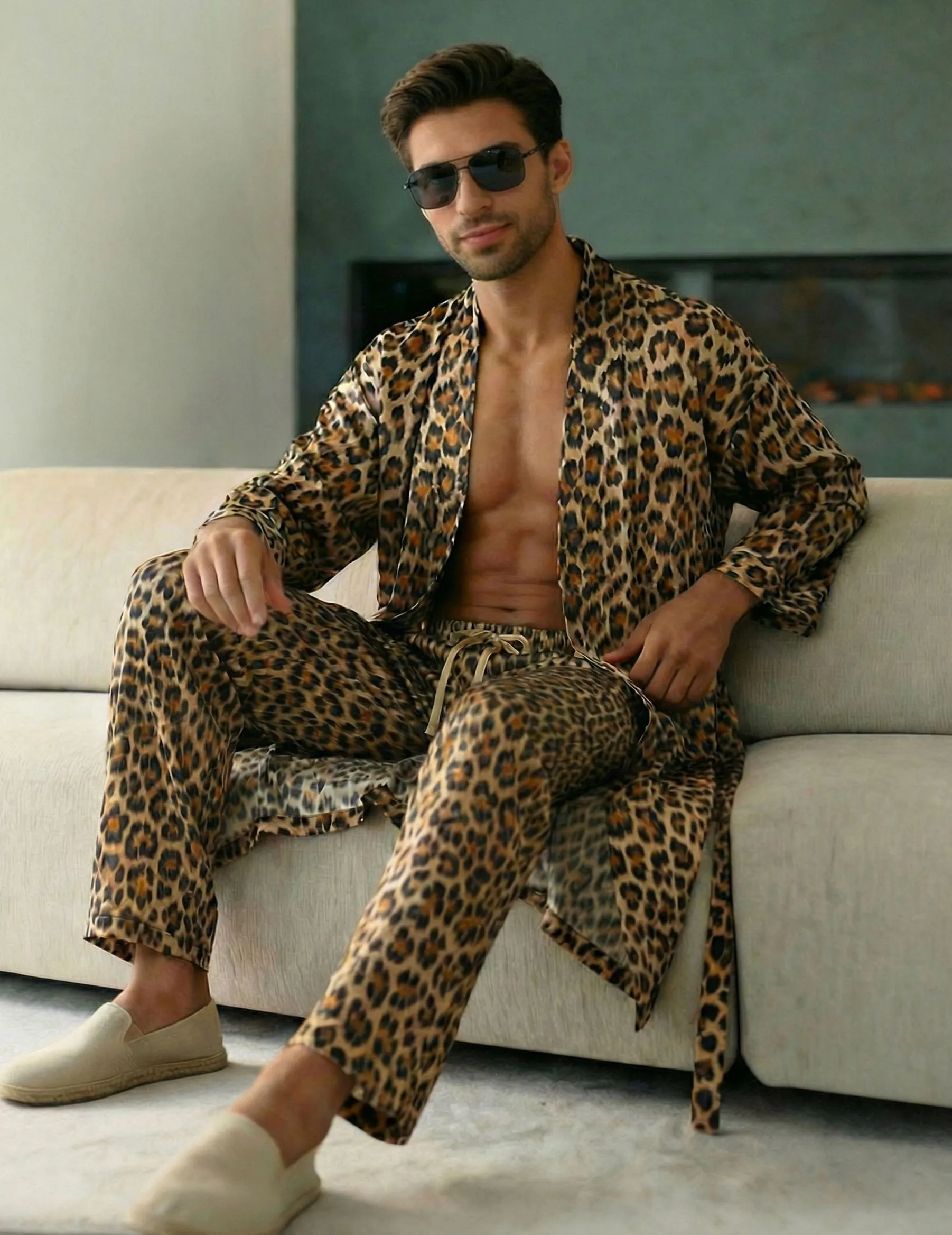 Luxurious Marble Print Robe and Pants Set for Men sold by Ekouaer product image thumbnail 3