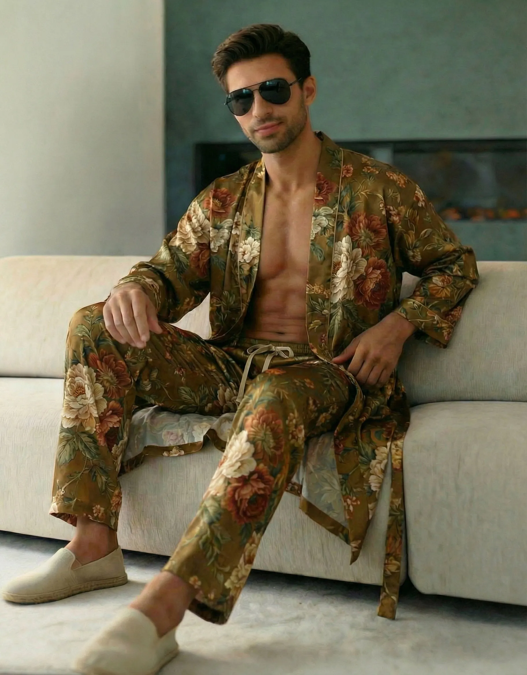 Luxurious Marble Print Robe and Pants Set for Men sold by Ekouaer product image thumbnail 5