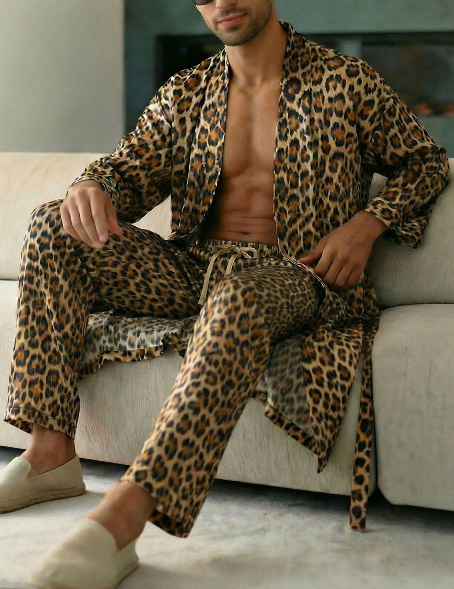 Luxurious Marble Print Robe and Pants Set for Men sold by Ekouaer product image thumbnail 4