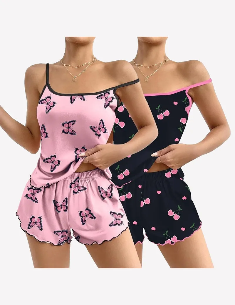 2 Pack Cami Pajama Sets Cute Print Tank Top Pjs and Shorts sold by Ekouaer product image thumbnail 5