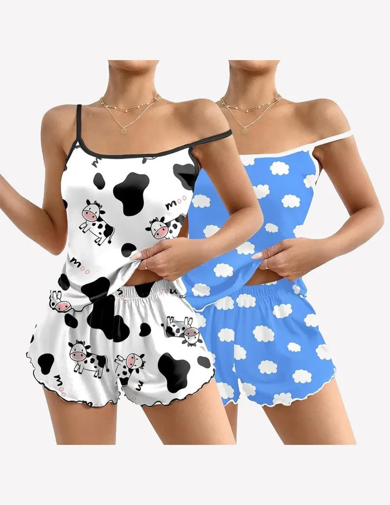 2 Pack Cami Pajama Sets Cute Print Tank Top Pjs and Shorts sold by Ekouaer product image thumbnail 2
