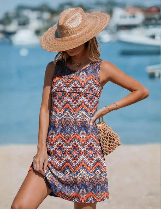 Pleated Front Bathing Suit Coverups Casual Tank Beach Dress made by Ekouaer