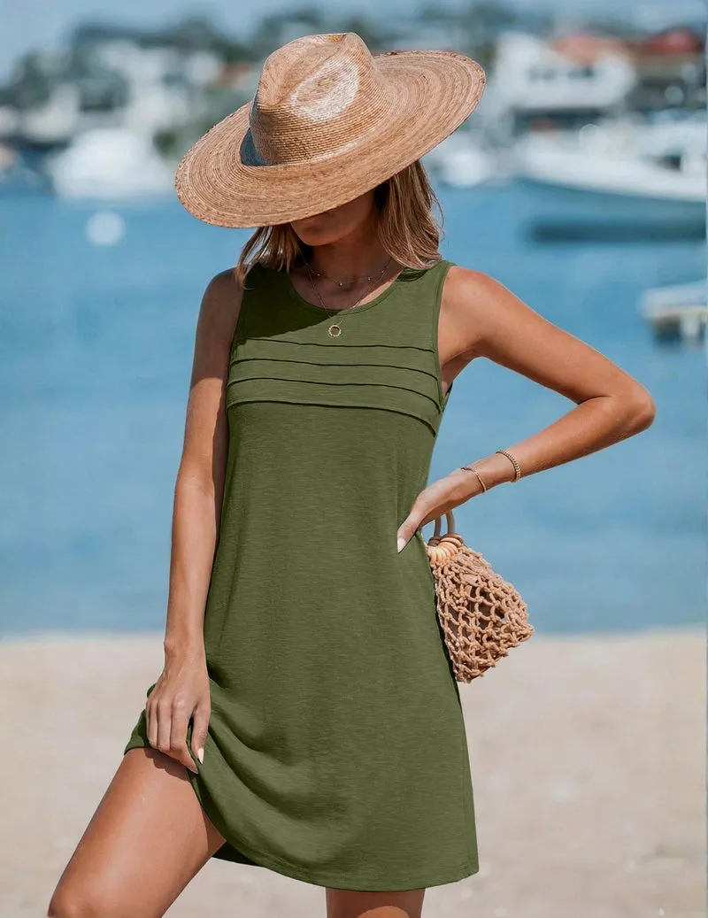 Pleated Front Bathing Suit Coverups Casual Tank Beach Dress sold by Ekouaer product image thumbnail 3