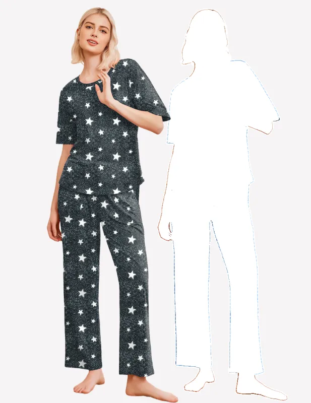 2 Pack Pajama Sets Short Sleeve Tops and Long Pants sold by Ekouaer