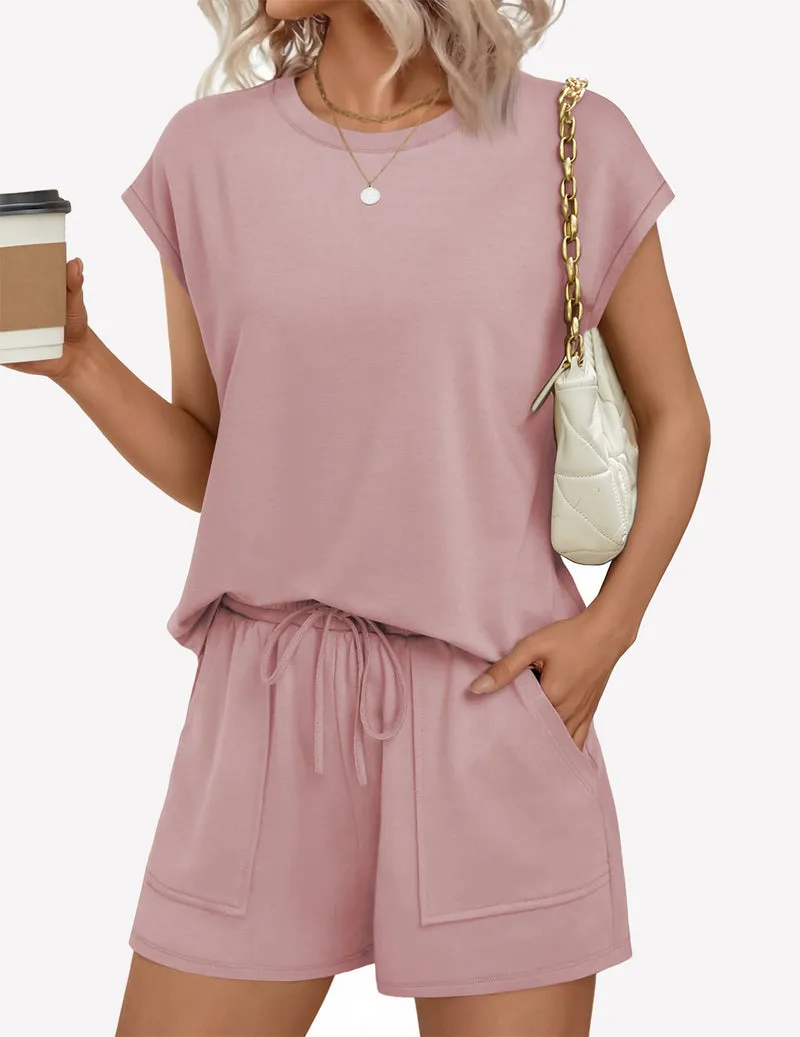 Lounge Short Sets Cap Sleeve Drawstring Vacation Outfits sold by Ekouaer product image thumbnail 5