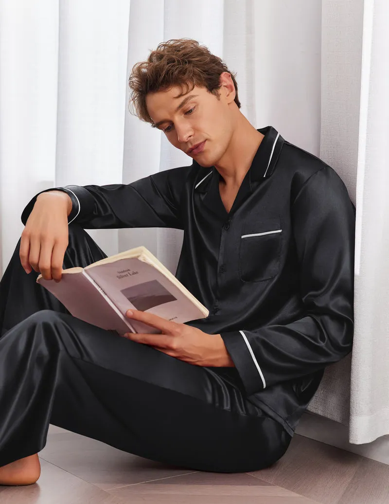 Mens Silk Satin Pajama Set 2 piece Long Sleeve Pj with Long Pants sold by Ekouaer product image thumbnail 2