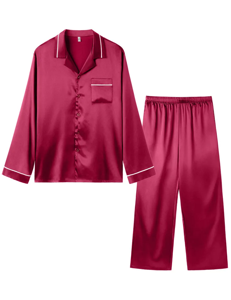 Mens Silk Satin Pajama Set 2 piece Long Sleeve Pj with Long Pants sold by Ekouaer product image thumbnail 5