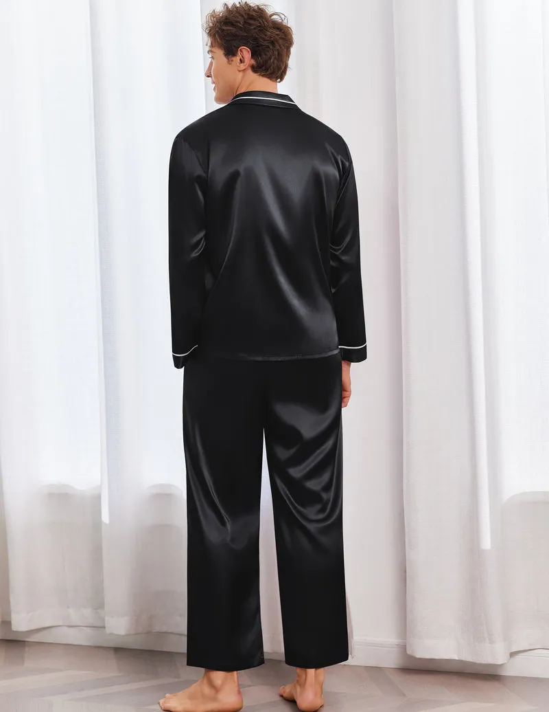 Mens Silk Satin Pajama Set 2 piece Long Sleeve Pj with Long Pants sold by Ekouaer product image thumbnail 3