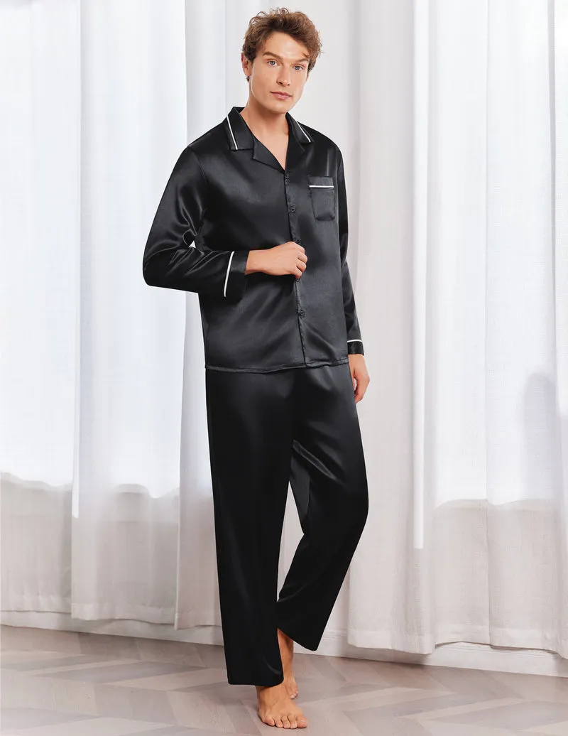 Mens Silk Satin Pajama Set 2 piece Long Sleeve Pj with Long Pants sold by Ekouaer
