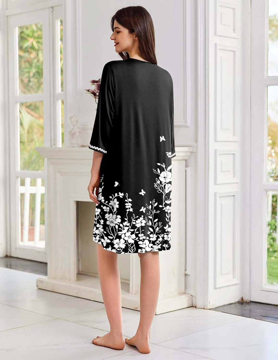 Ekouaer Zipper Robes for Women 3/4 Sleeves Lightweight House Coat sold by Ekouaer product image thumbnail 3