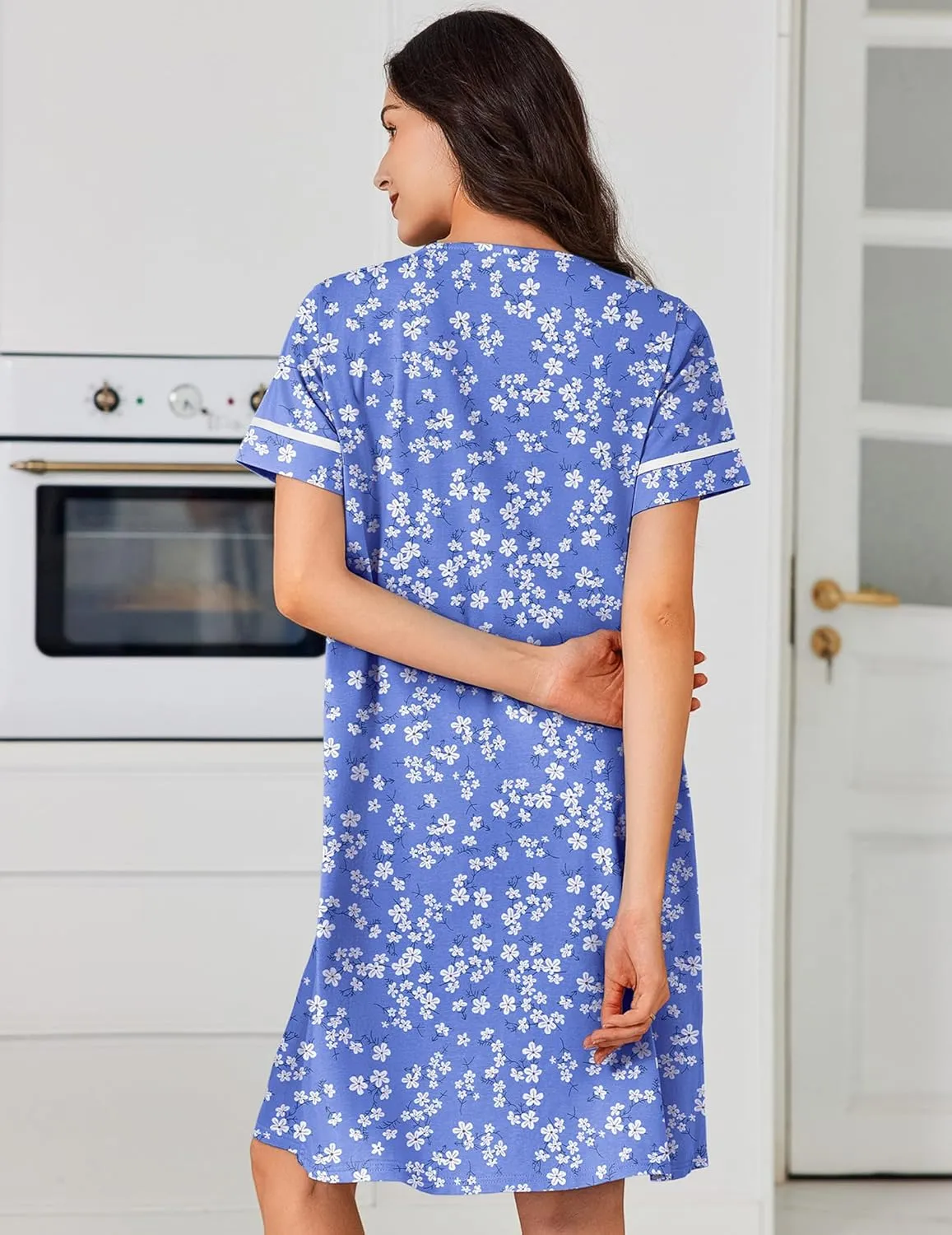 Cotton House Dress with Pockets Button Down Night Gown sold by Ekouaer product image thumbnail 4