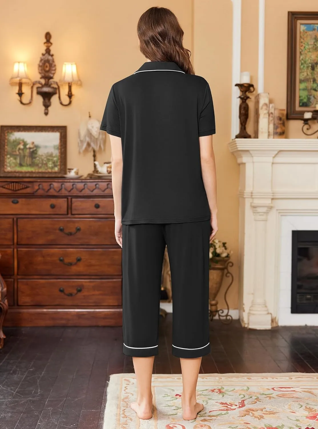 Capri Pajamas for Women Short Sleeve Comfy Lounge Set sold by Ekouaer product image thumbnail 4