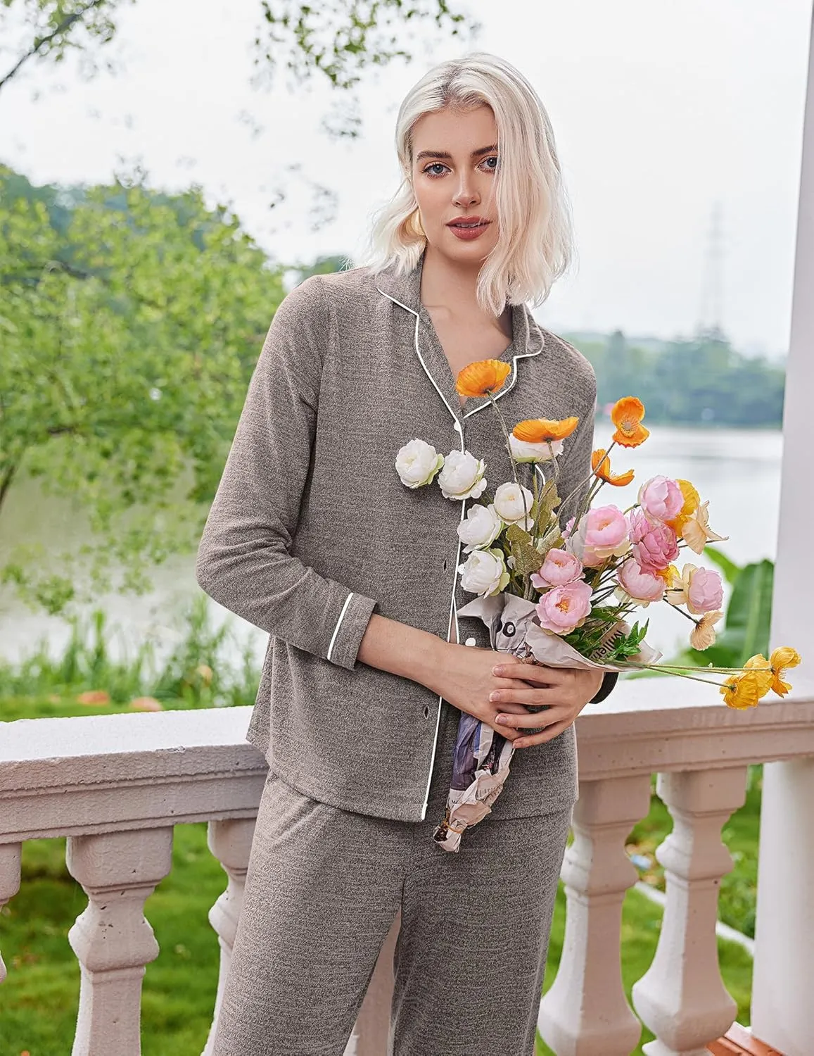 Ekouaer Women's Pajama Sets Long Sleeve Comfy Button Down Nightwear sold by Ekouaer product image thumbnail 2