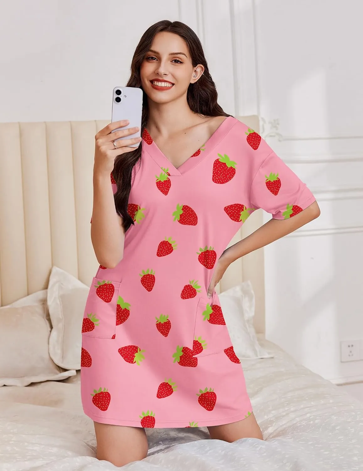 Ekouaer Nightgowns for Women Short Sleeve Sleep Shirt sold by Ekouaer product image thumbnail 2