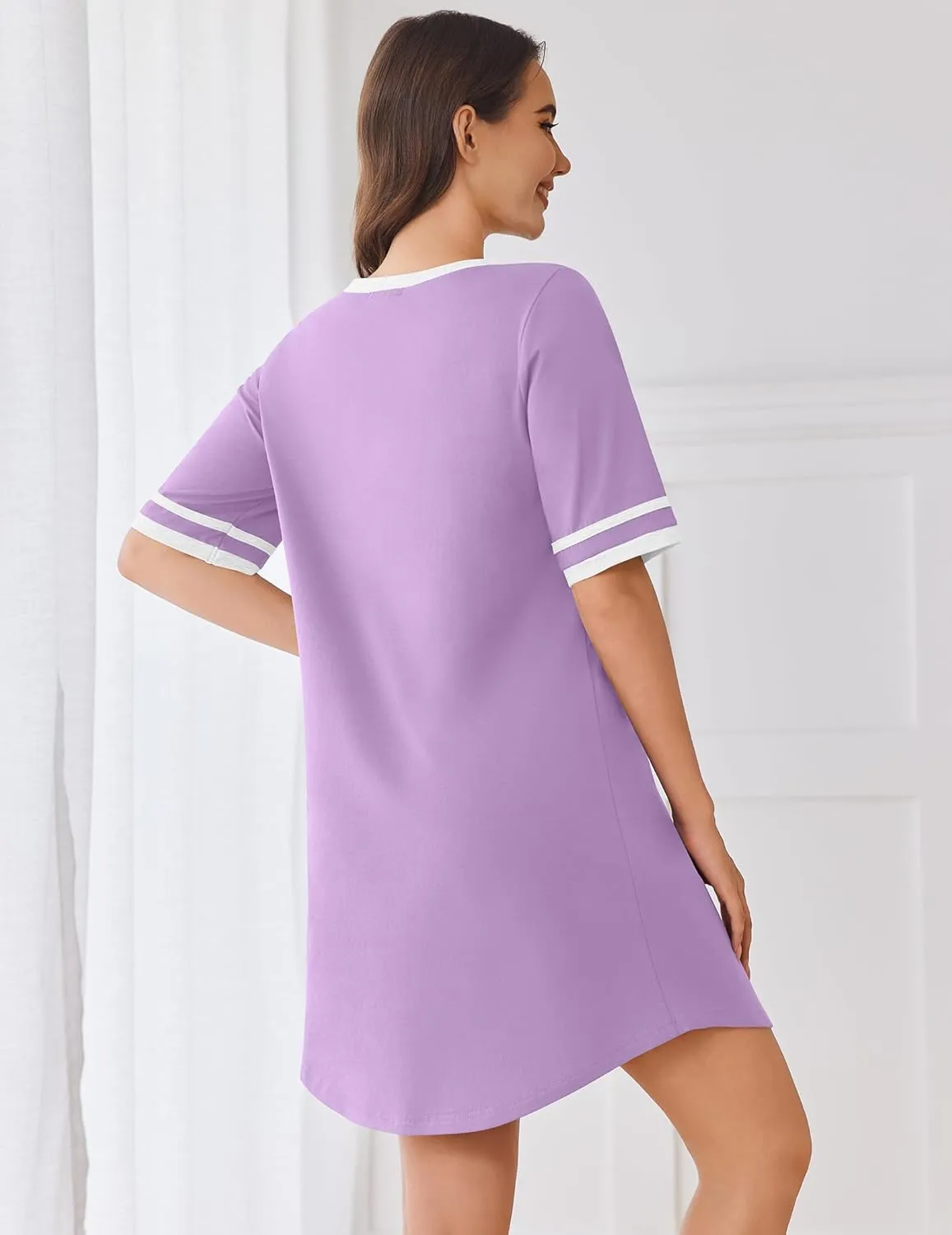 Cotton Nightgowns for Women Soft Comfy Short Sleeve Sleep Dress sold by Ekouaer product image thumbnail 5
