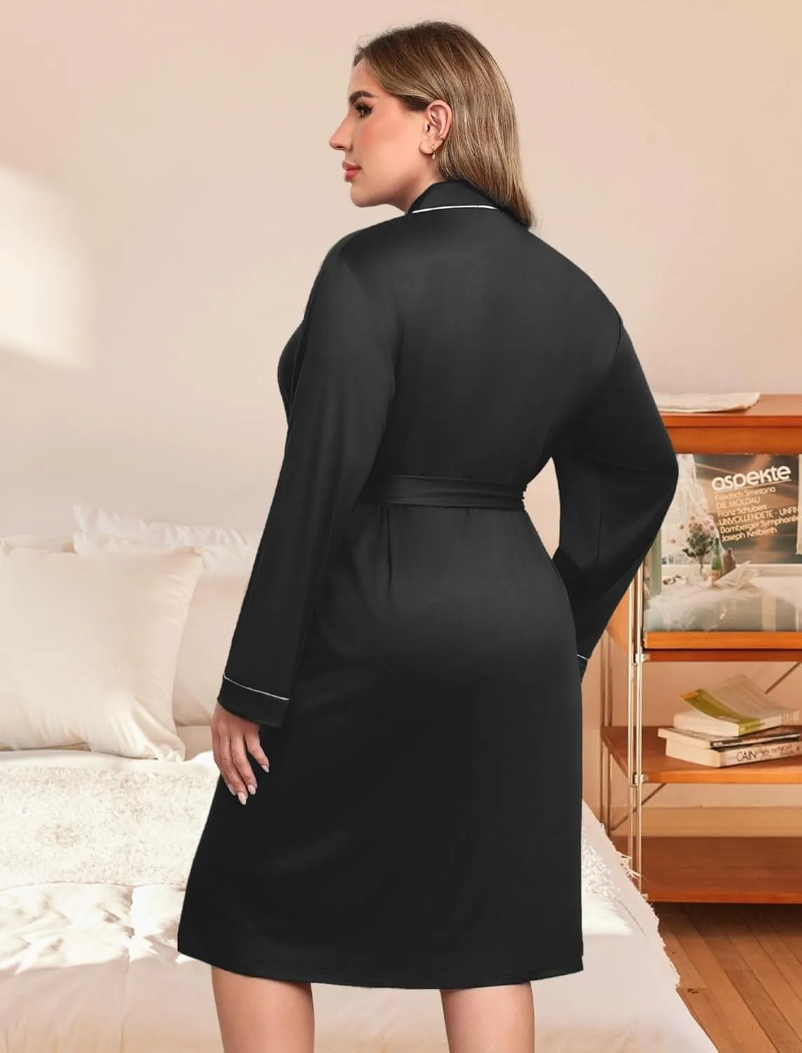 Plus Size Robes Women Lightweight Bathrobe V Neck Kimono sold by Ekouaer product image thumbnail 4