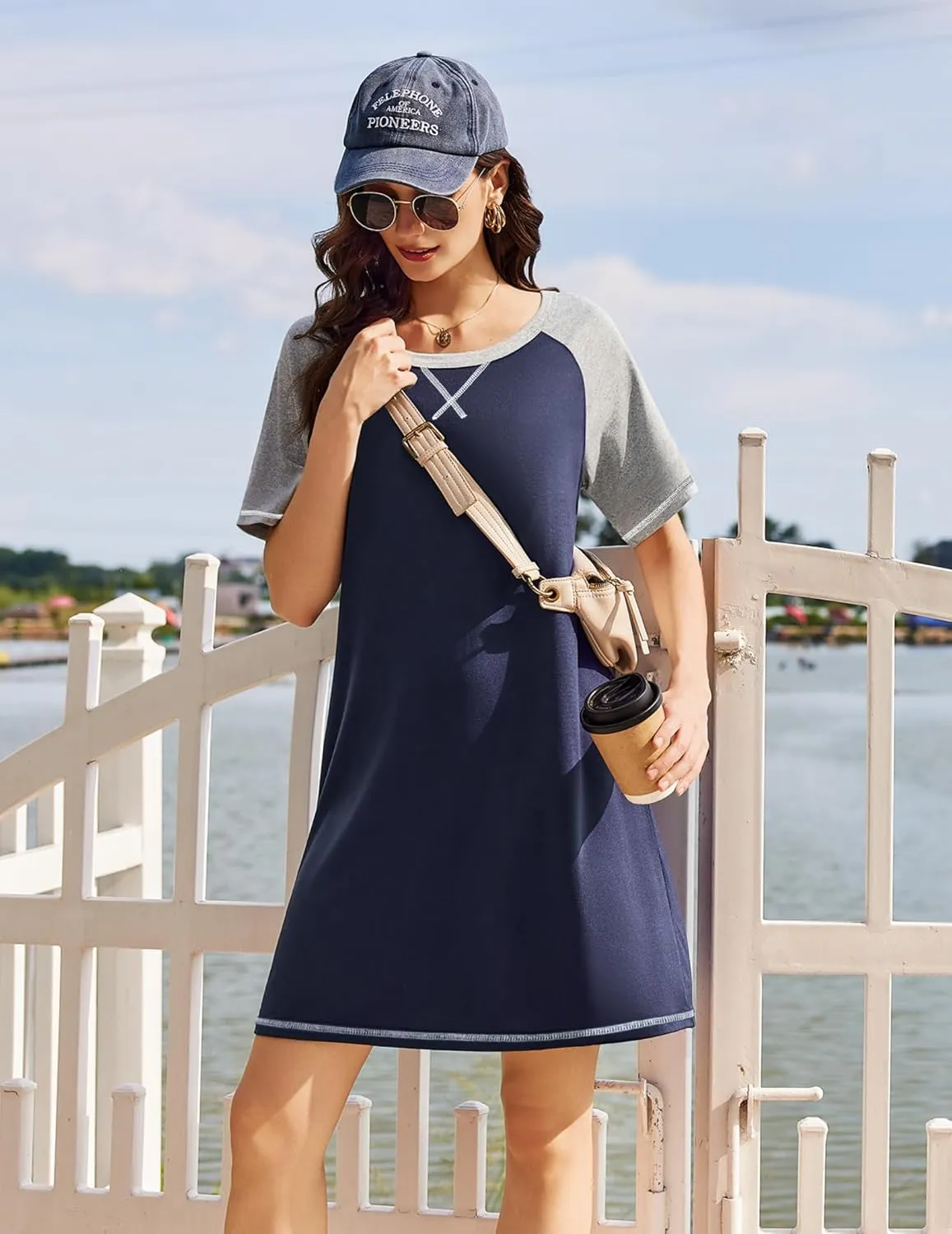 Short Sleeve Sleep Shirts Crewneck Night Shirts Soft Sleepwear sold by Ekouaer product image thumbnail 5