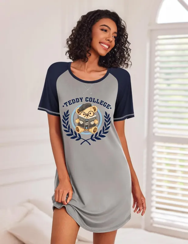 Short Sleeve Sleep Shirts Crewneck Night Shirts Soft Sleepwear sold by Ekouaer