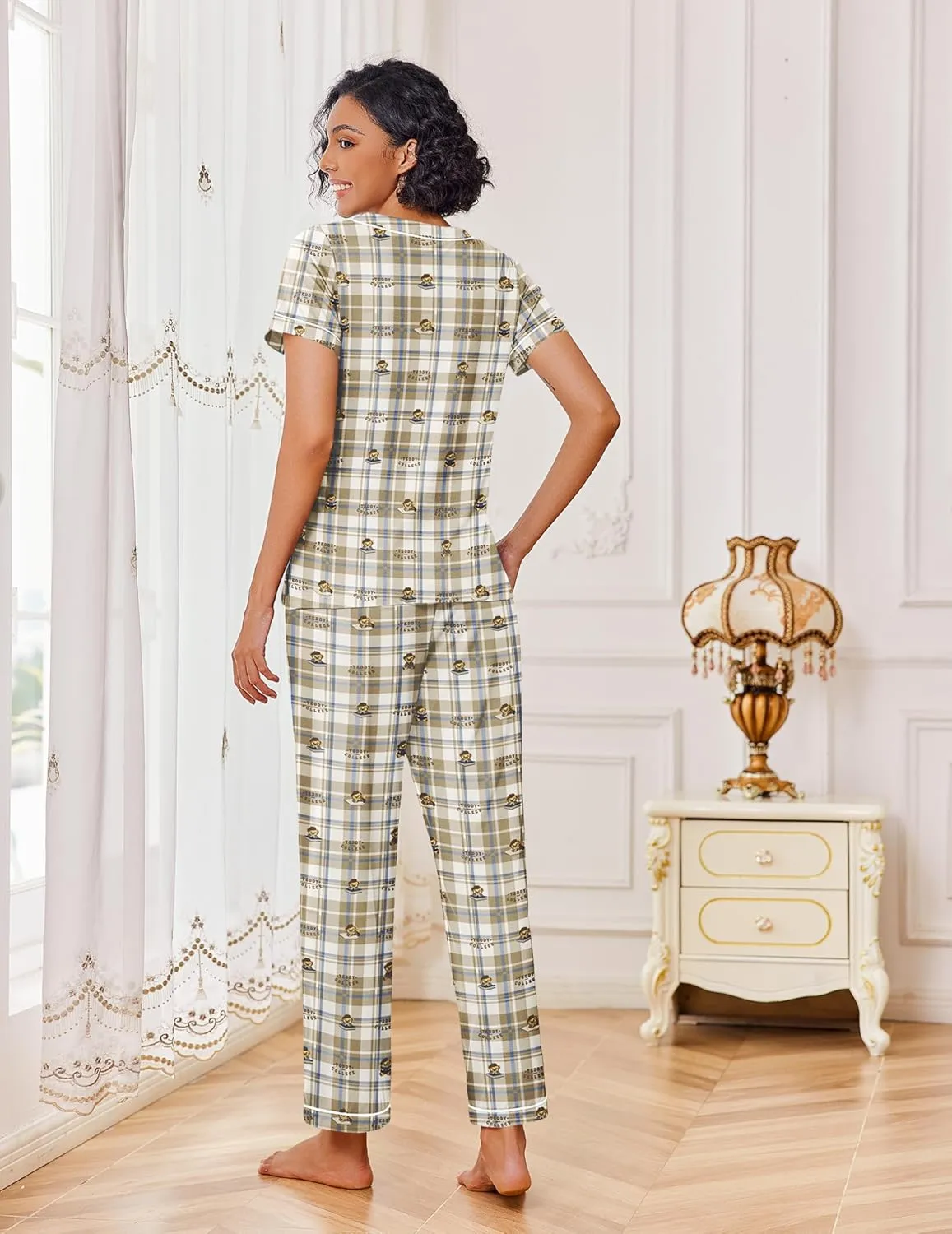 2 Piece Lounge Set Soft Pajama Sets Short Sleeve and Pants Pj Sets sold by Ekouaer product image thumbnail 5