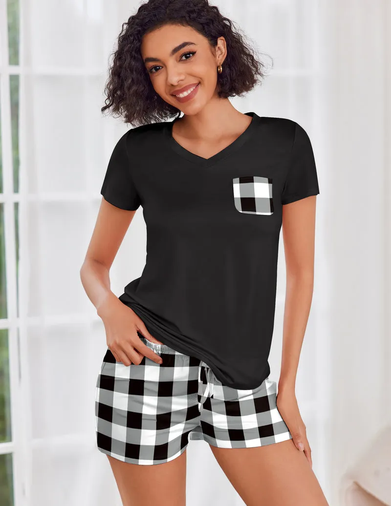 Short Sleeve Pajamas Sets Soft Lounge Sets sold by Ekouaer product image thumbnail 5