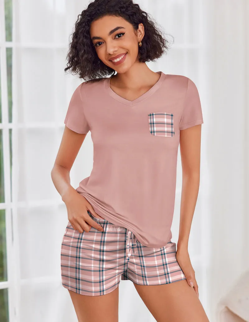 Short Sleeve Pajamas Sets Soft Lounge Sets sold by Ekouaer product image thumbnail 2