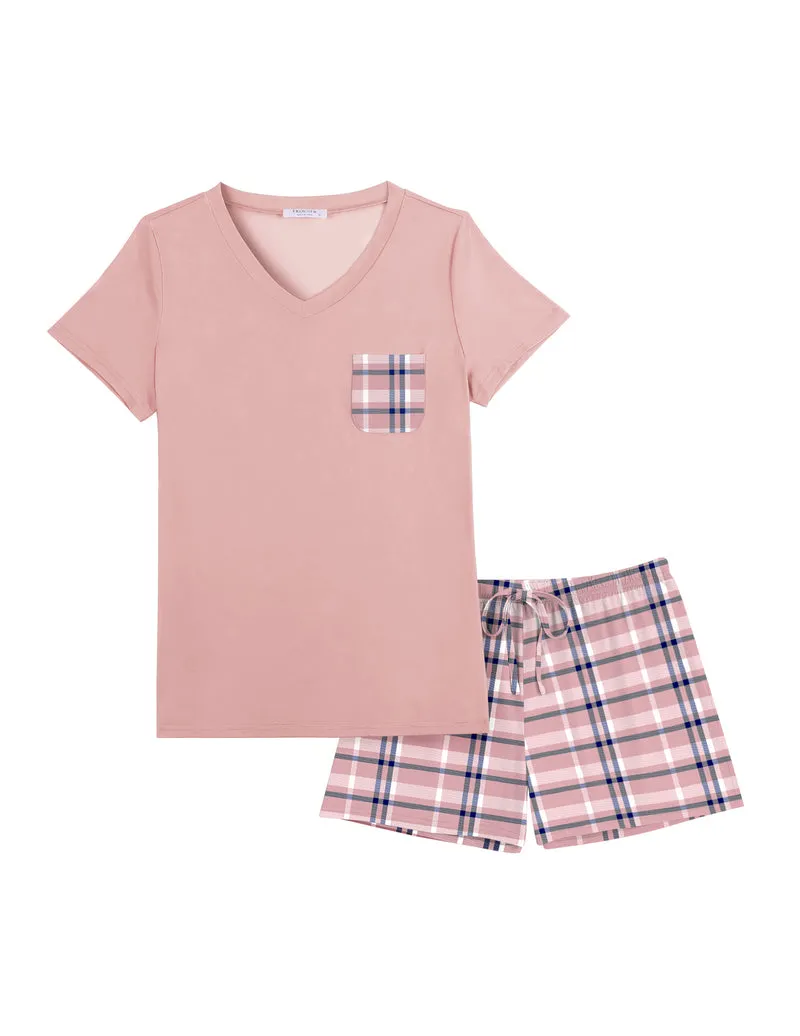 Short Sleeve Pajamas Sets Soft Lounge Sets sold by Ekouaer product image thumbnail 3