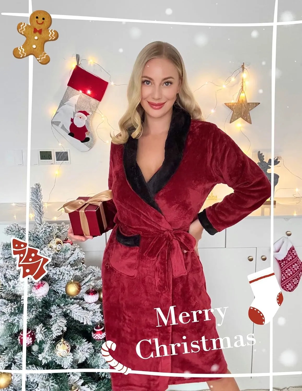 Soft Long Bathrobe Fleece Shawl Collar Spa Robe sold by Ekouaer product image thumbnail 5