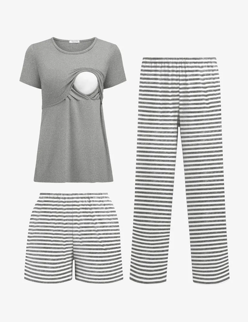 3 Piece Postpartum Nursing Pajamas Set sold by Ekouaer