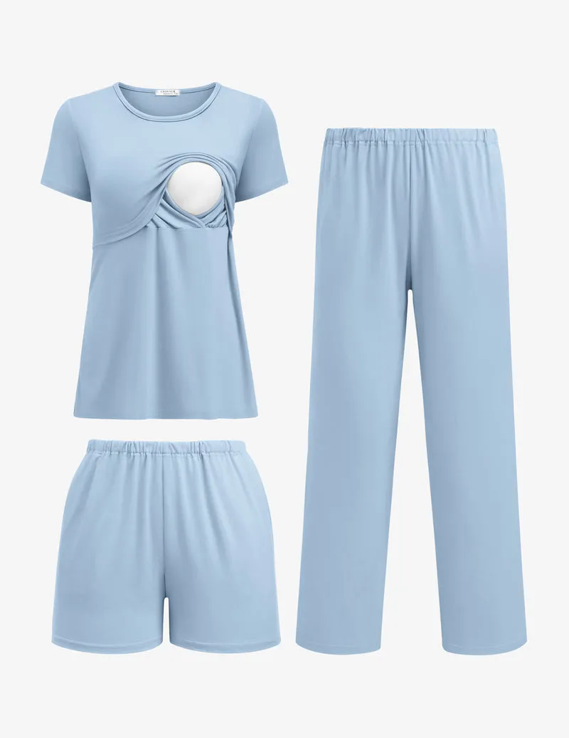 3 Piece Postpartum Nursing Pajamas Set sold by Ekouaer product image thumbnail 2