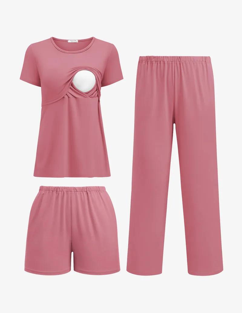 3 Piece Postpartum Nursing Pajamas Set sold by Ekouaer product image thumbnail 4