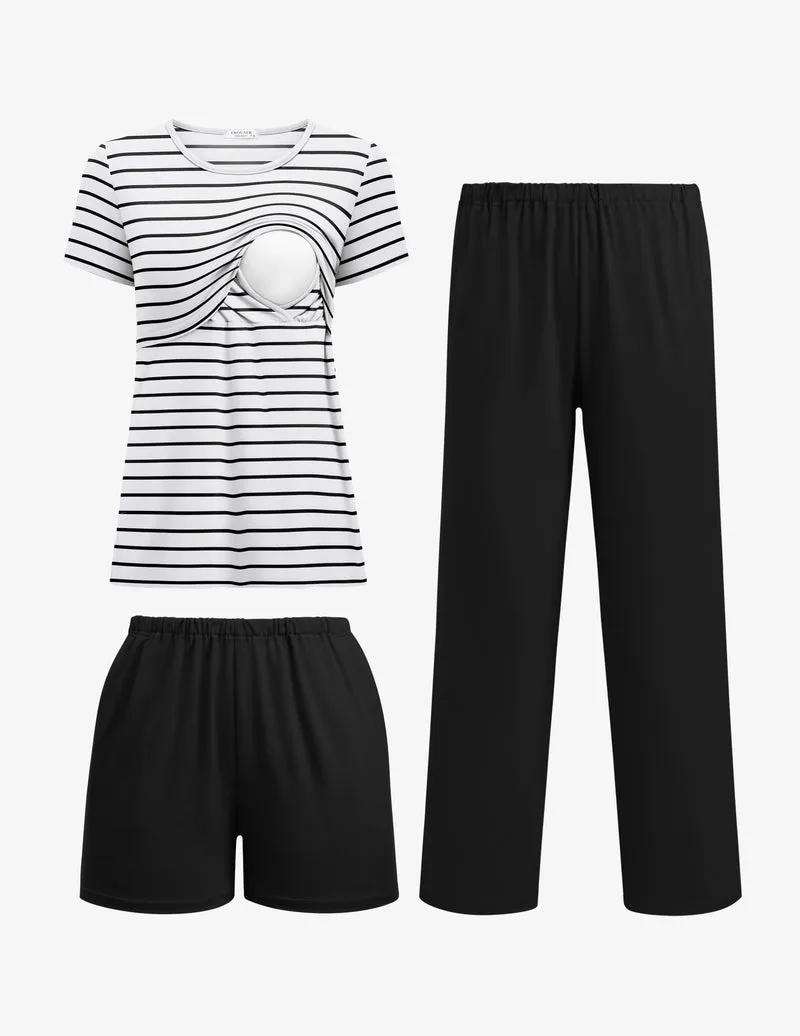 3 Piece Postpartum Nursing Pajamas Set sold by Ekouaer product image thumbnail 3