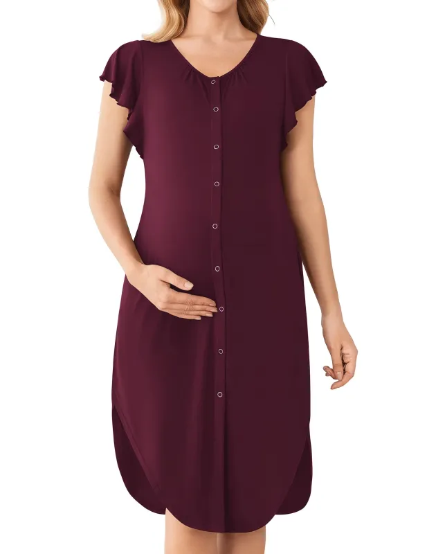 Ekouaer Gown 3 in 1 Maternity Flying Short Sleeve Nightgown sold by Ekouaer