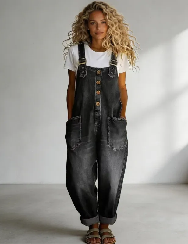 Strap Bib Jumpsuit Fit Denim Overalls made by Ekouaer