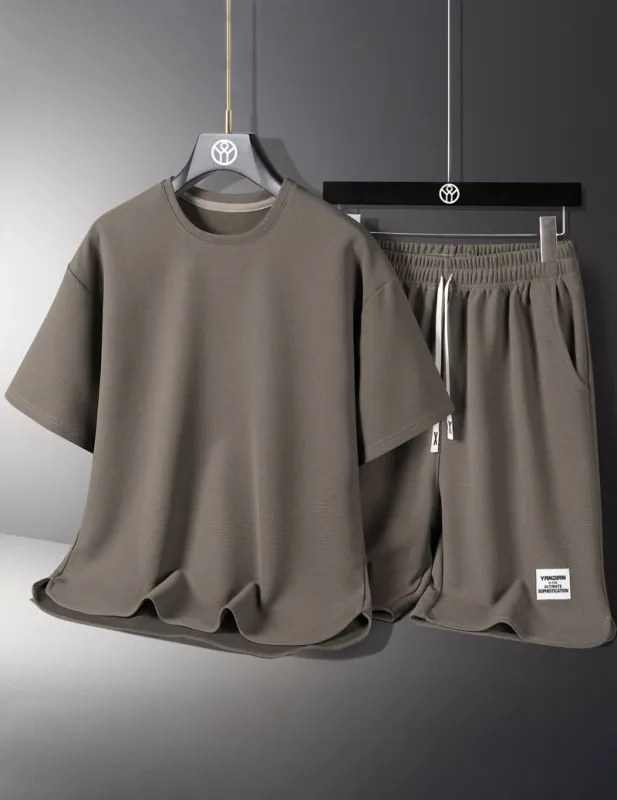 Men's Casual Tee and Drawstring Shorts Set made by Ekouaer