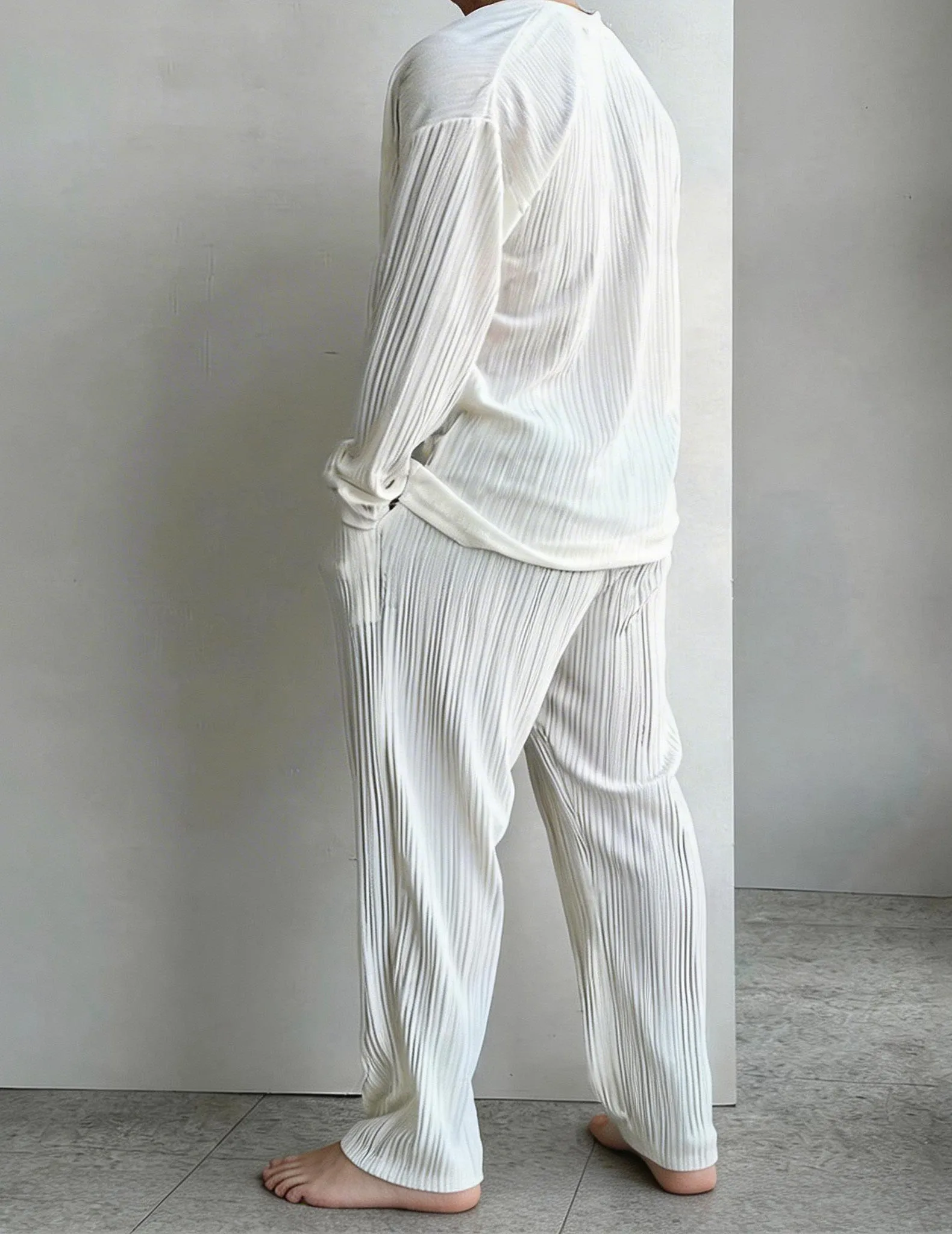 Men's White Pleated Shirt and Pants Set sold by Ekouaer product image thumbnail 3