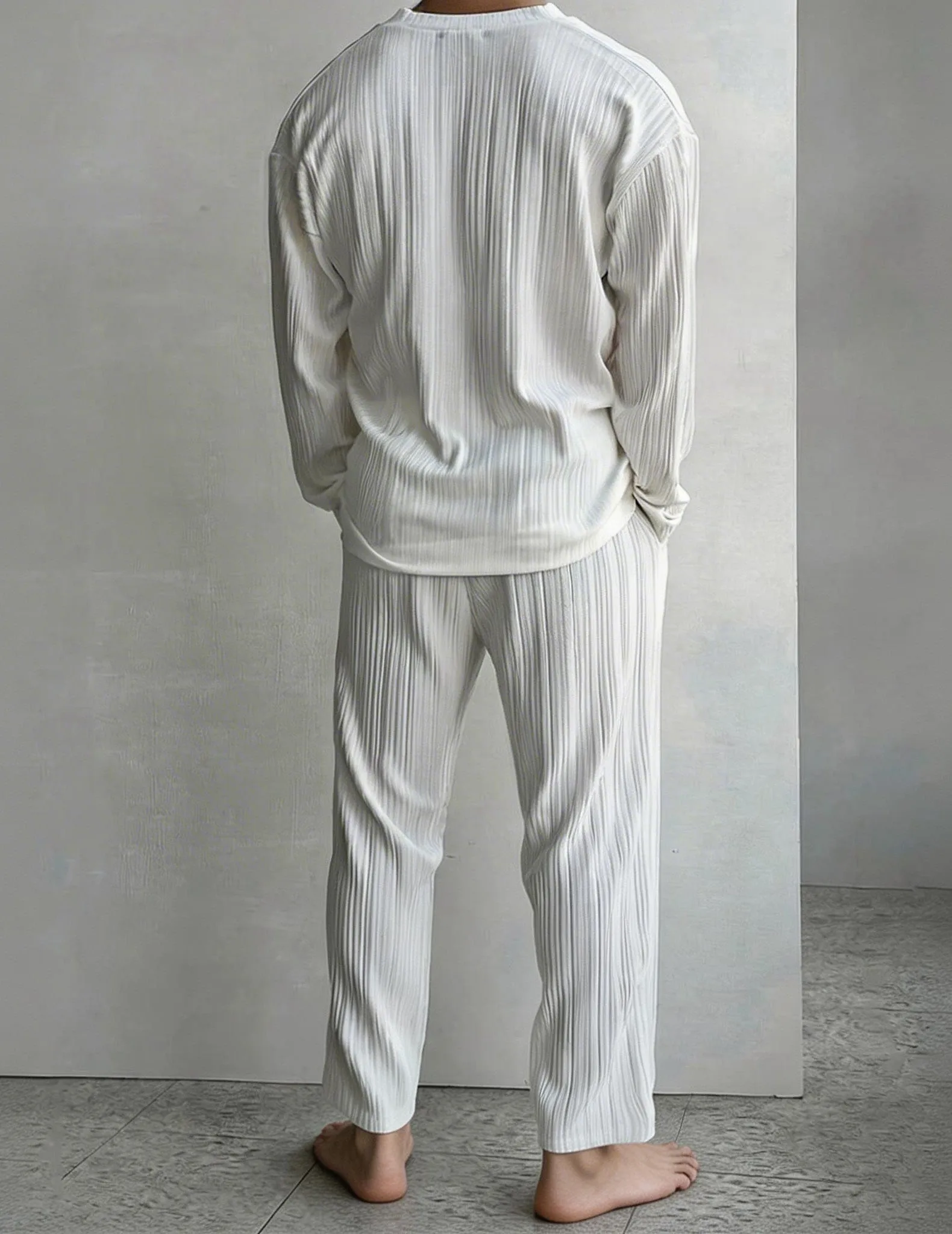 Men's White Pleated Shirt and Pants Set sold by Ekouaer product image thumbnail 4
