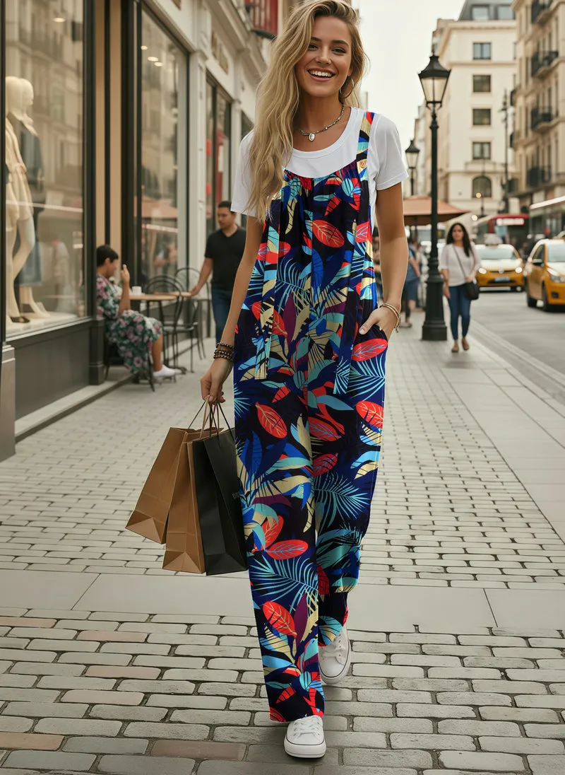 Casual Overalls Boho Floral Loose Wide Leg Jumpsuits sold by Ekouaer product image thumbnail 2