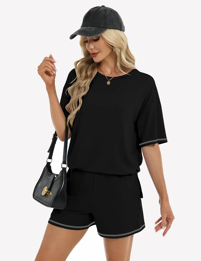 2 Piece Shorts Sets Moisture Wicking Casual Outfits with Pockets sold by Ekouaer product image thumbnail 2