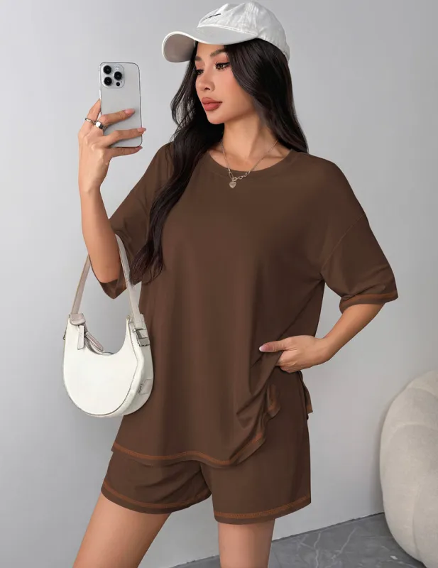 2 Piece Shorts Sets Moisture Wicking Casual Outfits with Pockets sold by Ekouaer