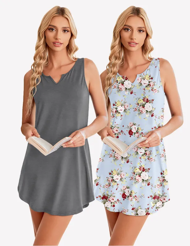 2 Pack Sleeveless Sleep Shirts V-Neck Tank Nightdress made by Ekouaer