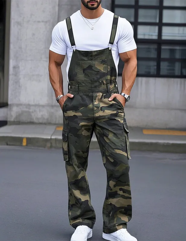 Men’s Camo Cargo Bib Overalls with Adjustable Straps made by Ekouaer