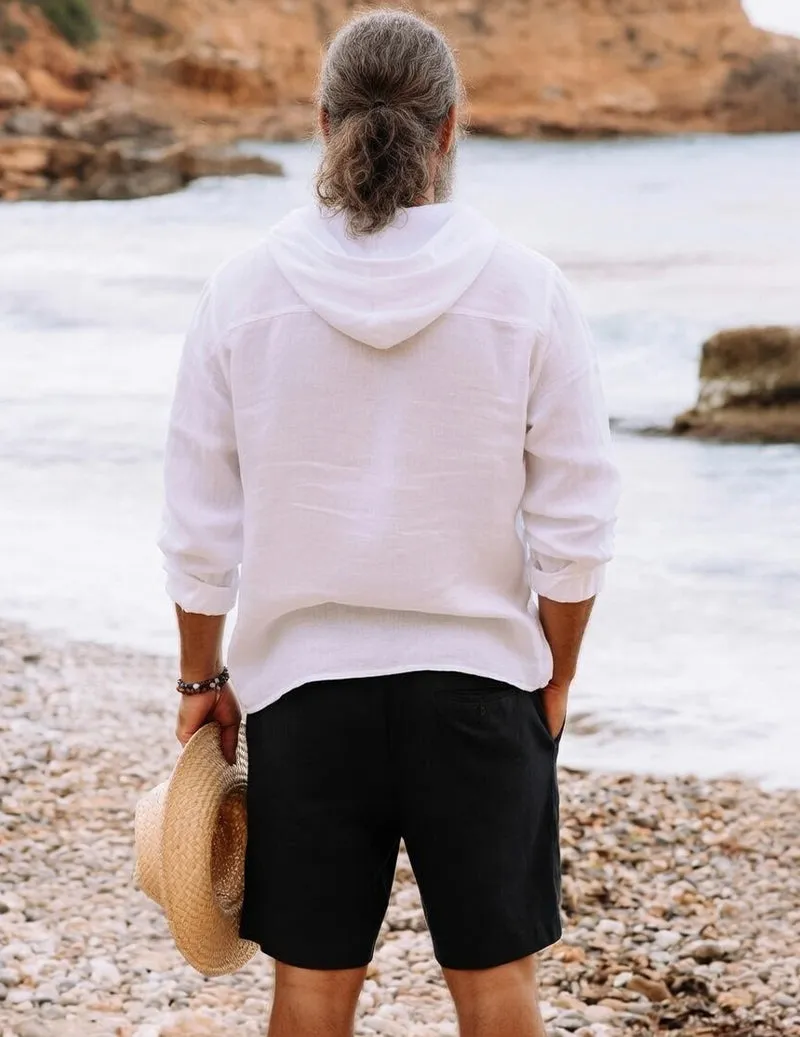 Men’s Linen Hooded Henley Shirt & Drawstring Shorts Set sold by Ekouaer product image thumbnail 3