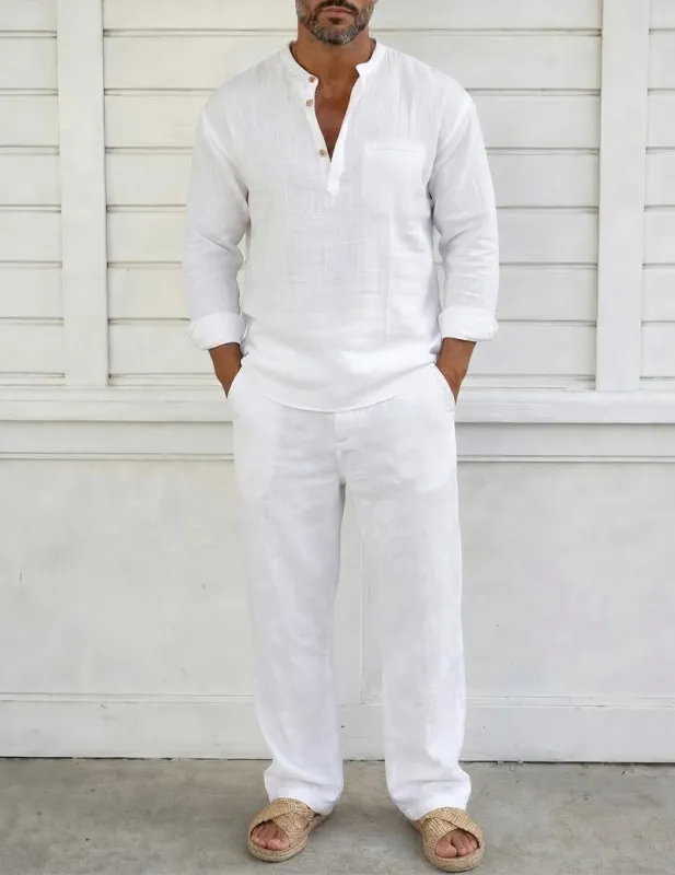 Linen Lounge Shirt & Relaxed Pants Set For Men made by Ekouaer