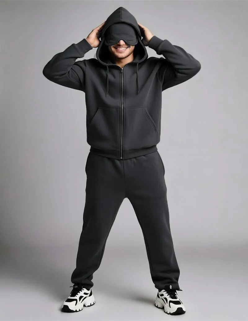 Unisex Oversized Hooded Zip-Up Cozy Tracksuit Set sold by Ekouaer product image thumbnail 4