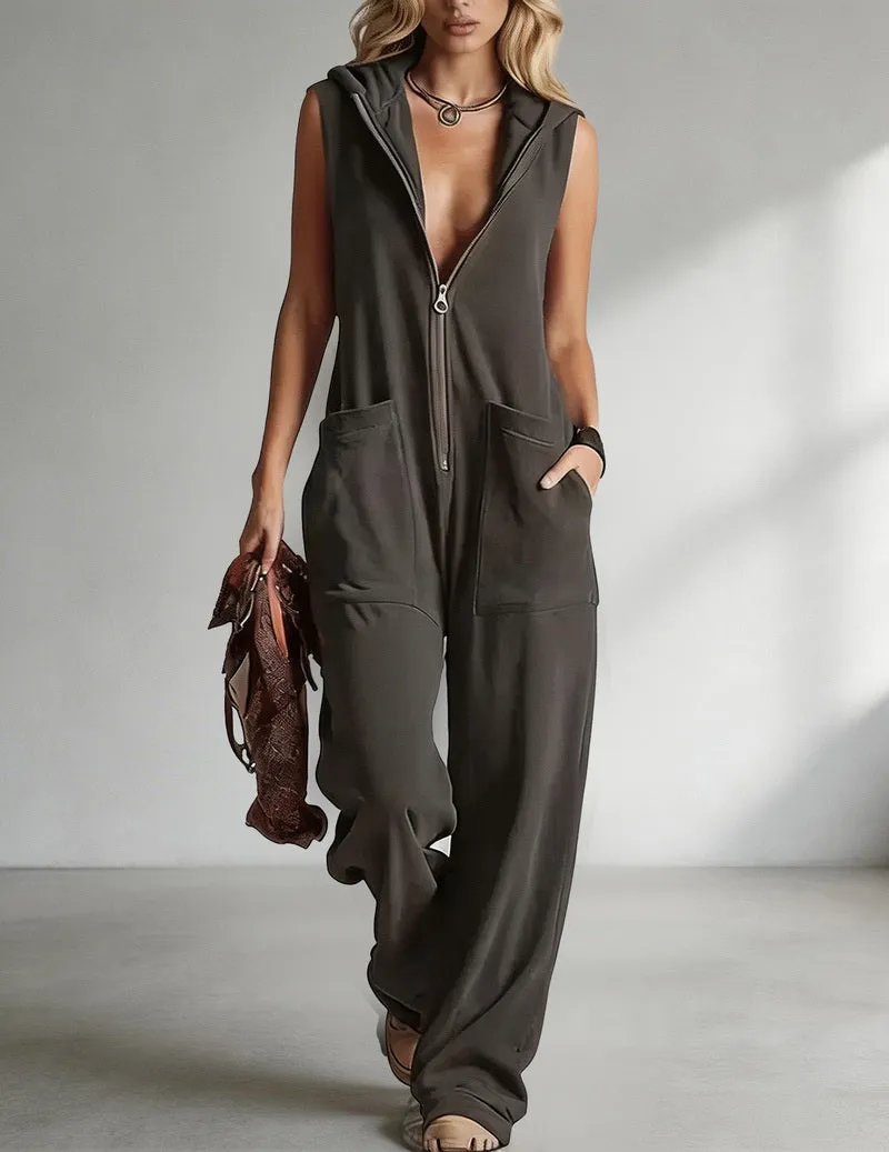 Sleeveless Hooded Zip-Front Jumpsuit sold by Ekouaer product image thumbnail 2