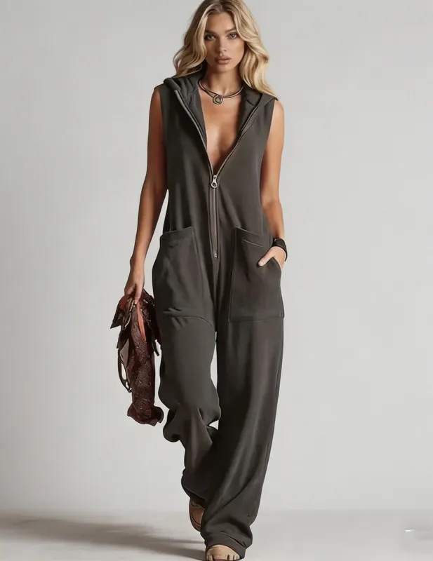 Sleeveless Hooded Zip-Front Jumpsuit made by Ekouaer