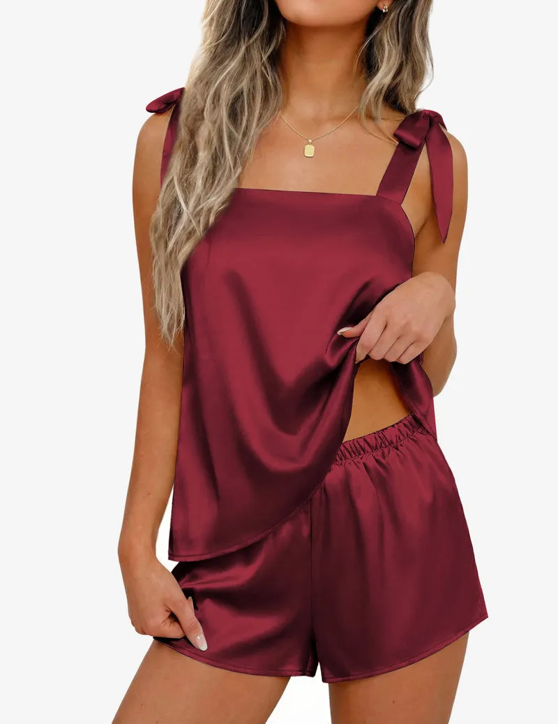Ekouaer Silk Pajama Set Bow Tie Knot Tank Top Satin Pjs Sets sold by Ekouaer product image thumbnail 5